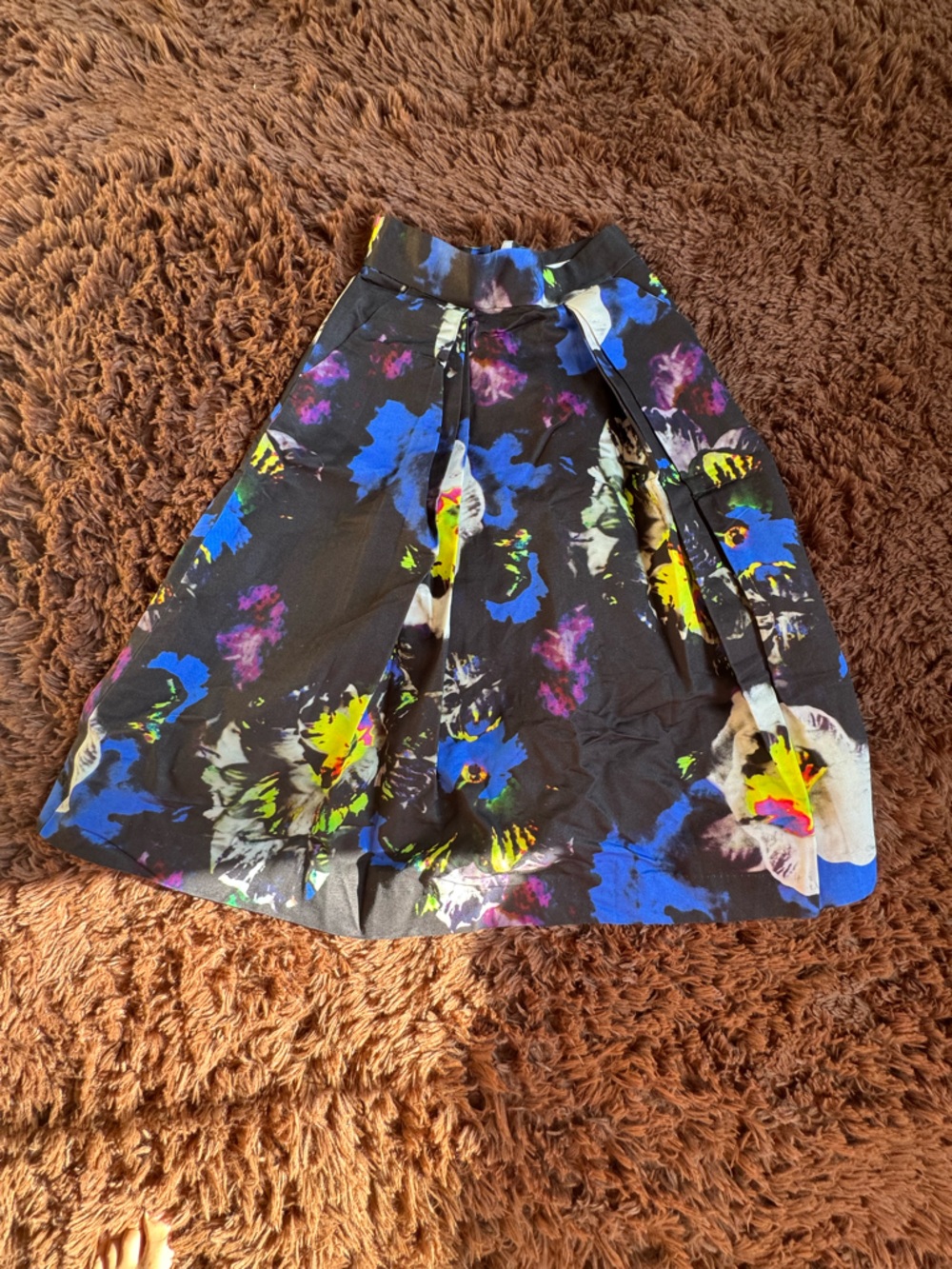 Milly Black Circle Skirt with Blue, Yellow & Purple Floral Print